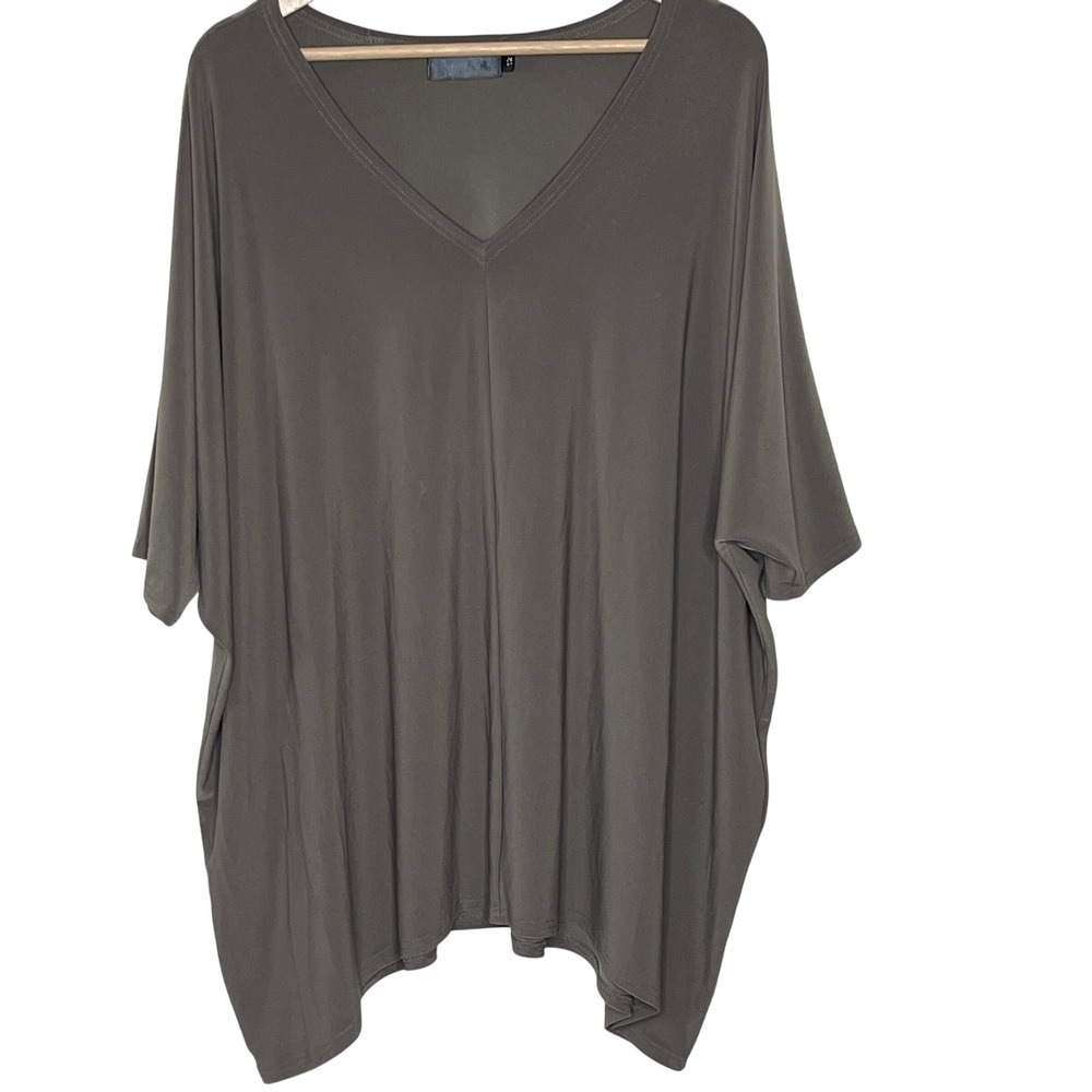 Sympli Womens Oversized V-Neck Tunic Top Taupe Brown‎ Dolman Sleeve Size 12